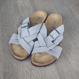 Birkenstock Lugano 39 250 L8 M6 Soft Footbed Suede Leather Stone Coin